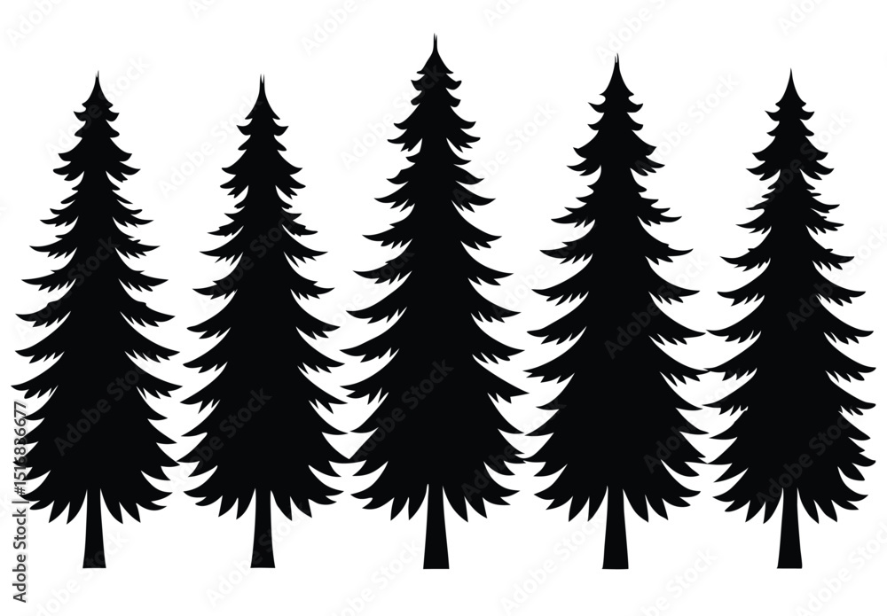 Obraz premium set of pine trees silhouette vector illustration natural forest tree shapes clipart design