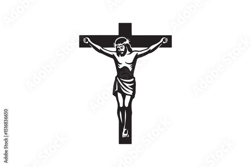 Jesus nailed to the cross silhouette vector art illustration on white background