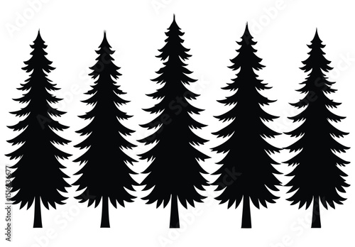set of pine trees silhouette vector illustration natural forest tree shapes clipart design