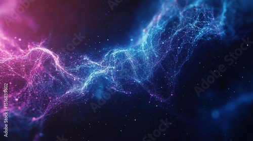 A digital abstract background with glowing blue and purple connections forms the shape of an AI brain on a dark gradient, ideal for tech presentations and social network banners.