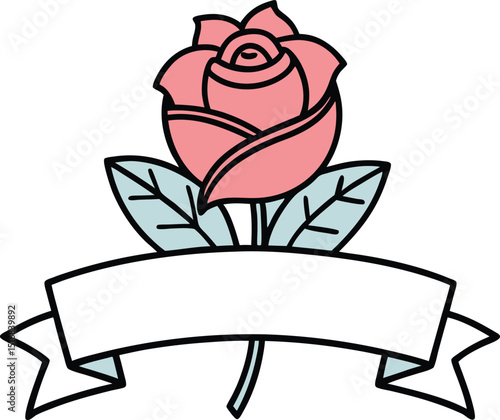 Pink Rose with Decorative Banner for Customizable Floral-Themed Messages