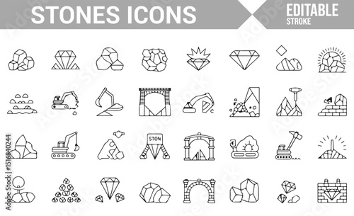 Simplified rock, stone, and excavation icons ideal for geology and landscaping projects.