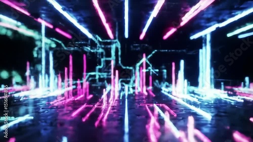 Abstract neon lights create a futuristic and technological background with a cyber and virtual space design