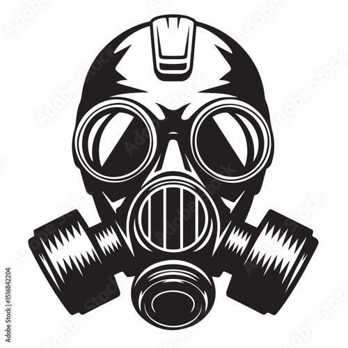 Old gas mask isolated on white background, symbolizing protection against chemical warfare and toxic pollution