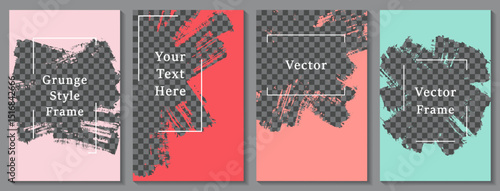 Painted frame social media story post template set. Minimal banner design vector collection. Text place transparent background. Social media story publication layouts.  Paint flyer templates