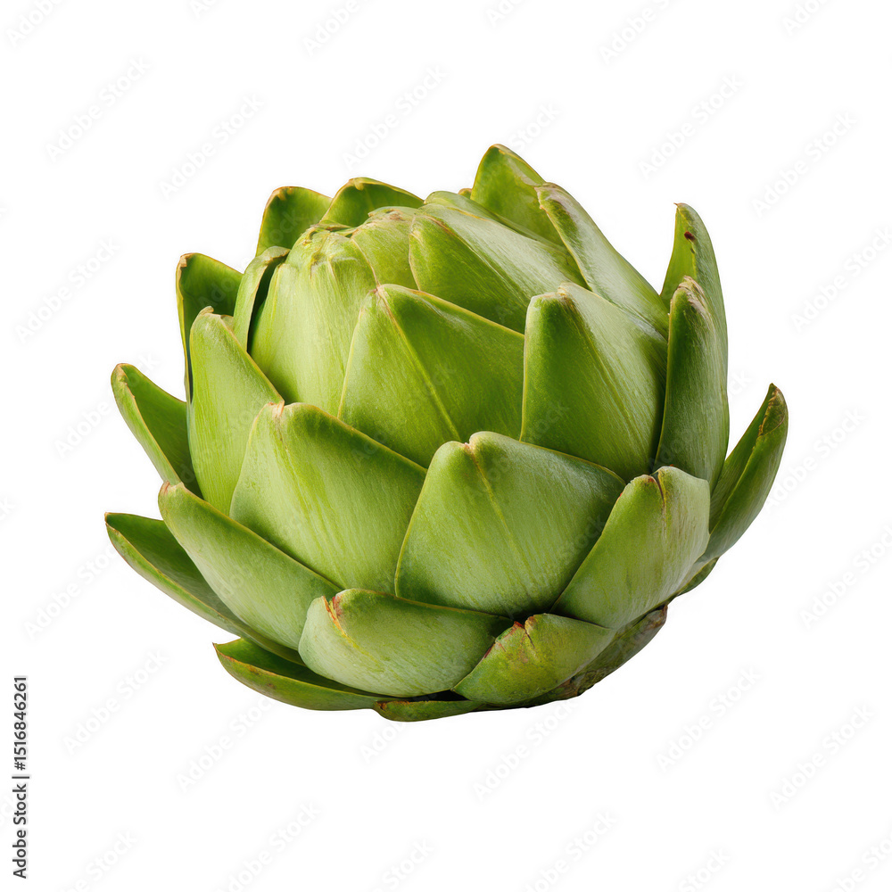 An isolated close-up of a fresh, green artichoke with tightly packed leaves, set against a clean white background showcasing its natural texture and form perfectly. An isolated close-up of a fresh, green artichoke with tightly packed leaves, set against a clean white background showcasing its natural texture and form perfectly.