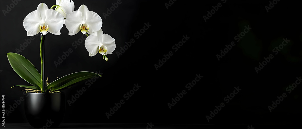Obraz premium White Orchid In Dark Potted Plant