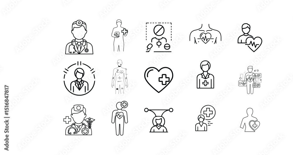 A healthcare set of web icons in line style A healthcare set of web icons in line style