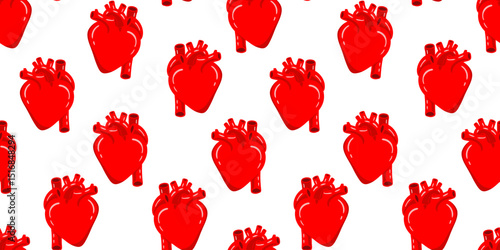 seamless pattern red human hearts white background anatomy medical biology cardiology health love valentine concept endless texture design