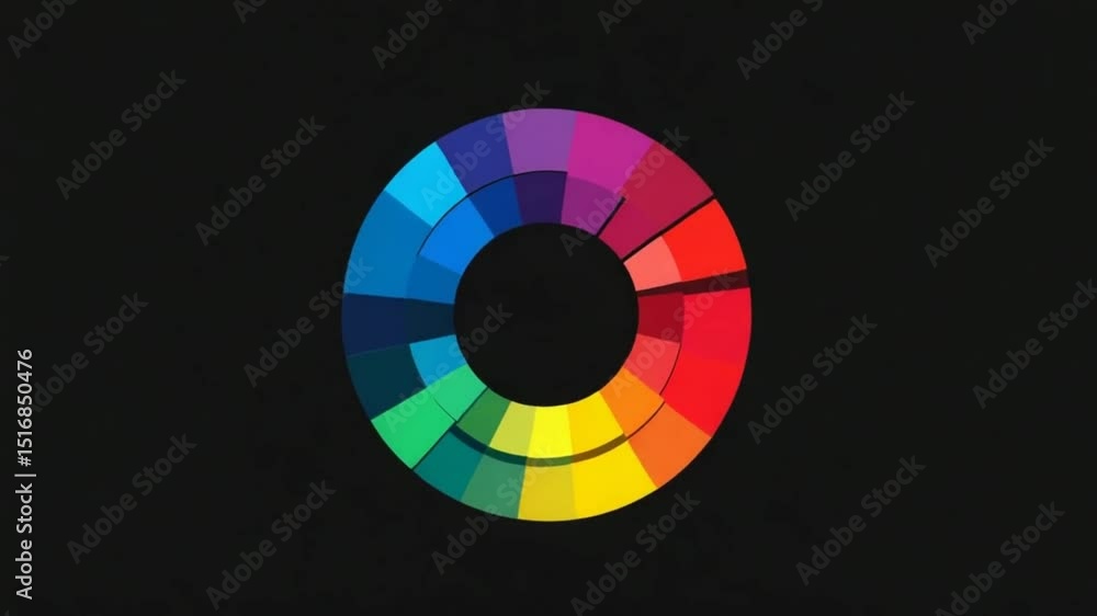 Dynamic color wheel spectrum animation, transitions between hues with dark background Dynamic color wheel spectrum animation, transitions between hues with dark background