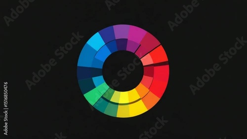 Dynamic color wheel spectrum animation, transitions between hues with dark background