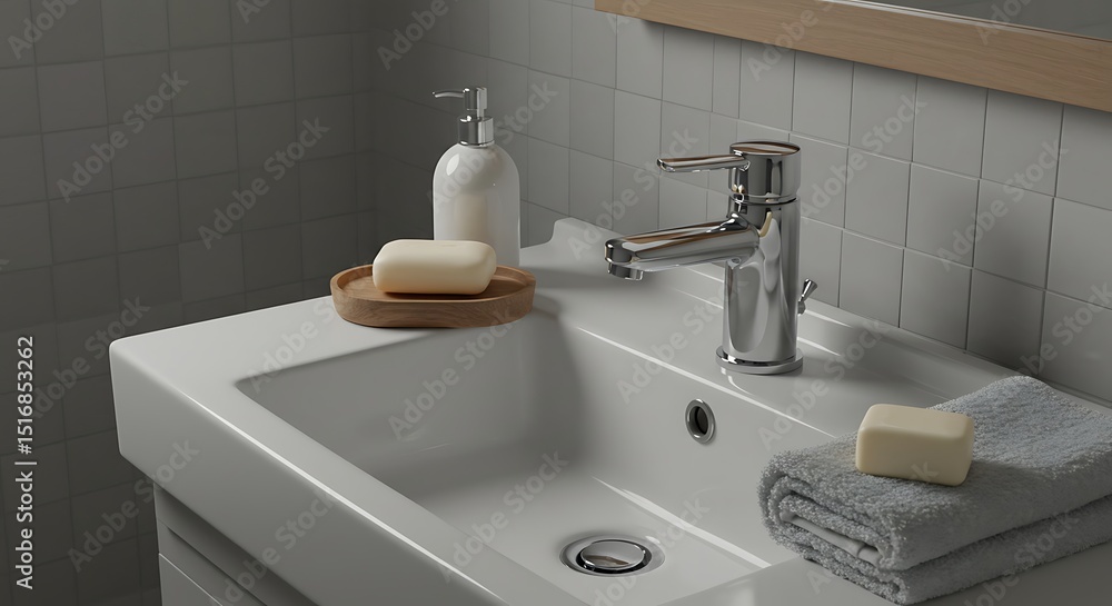 Fototapeta premium Bathroom Sink with Soap and Towel