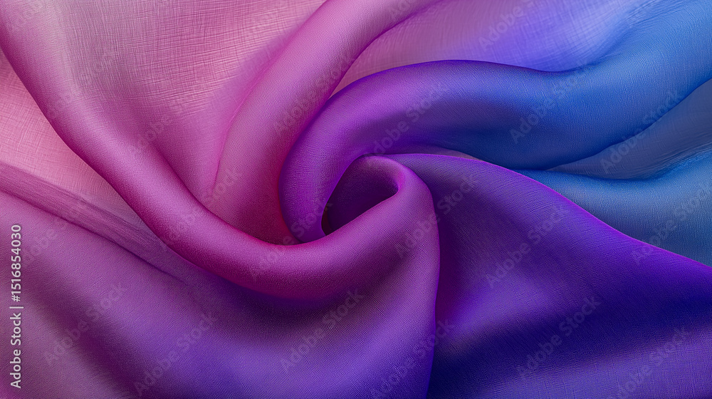 Obraz premium Abstract silky fabric in shades of pink, purple, and blue, forming elegant flowing shapes with a soft, luxurious texture.