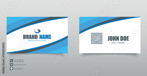 Modern Blue Business Card Template with QR Code. Perfect for corporate, personal, or creative professional use.