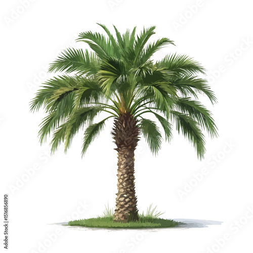 A realistic palm tree on a white background, transparent, alpha background
