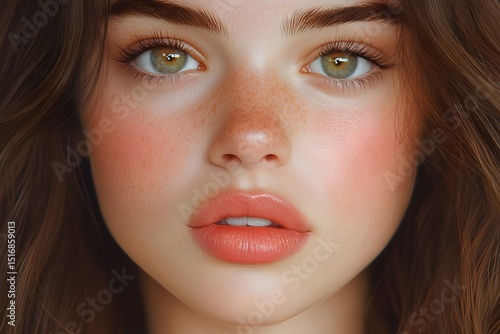 Wallpaper Mural Portrait of young woman with green eyes and natural lips, Studio beauty shot, Fresh skin, Soft lighting, Minimal pastel background, Modern feminine look, Healthy glow, Copy space

 Torontodigital.ca