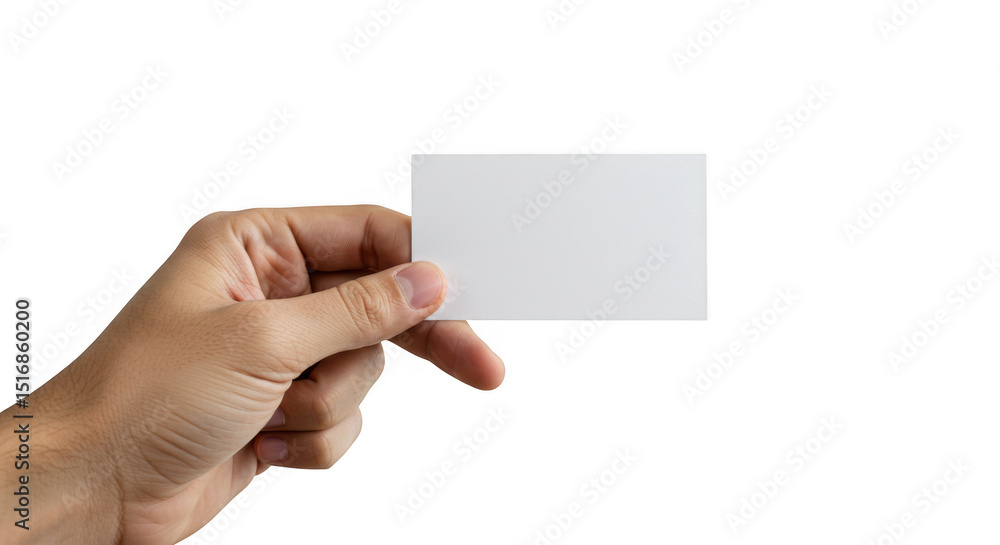 Hand holding blank white business card isolated on transparent background Hand holding blank white business card isolated on transparent background