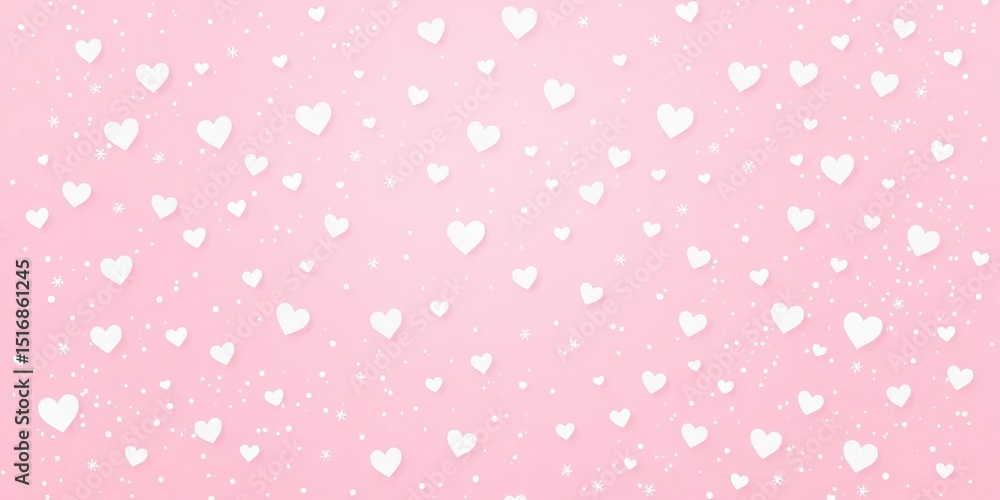 Pink & white heart snowfall pattern on sweet pink background Ideal for Valentine's Day, product displays, love, design Pink & white heart snowfall pattern on sweet pink background Ideal for Valentine's Day, product displays, love, design