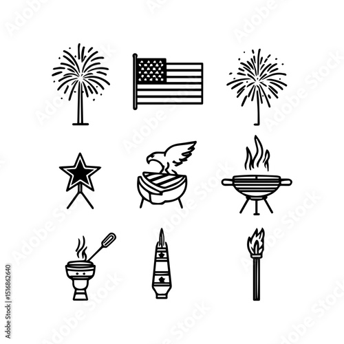 vector illustration of  4th of july icon silhouette set