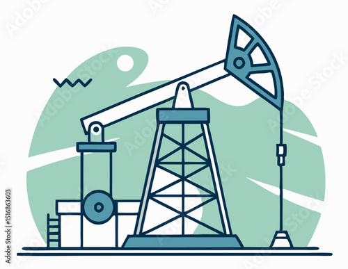 Vector illustration of an oil pump jack with a blue and green design