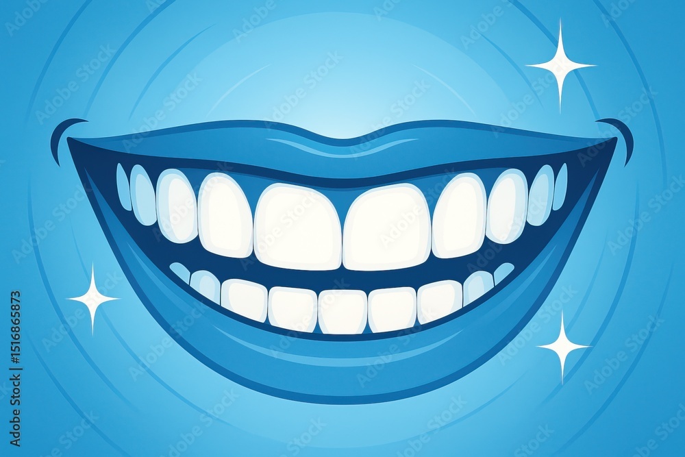 Naklejka premium Bright Smile Illustration on Blue Background with Sparkles