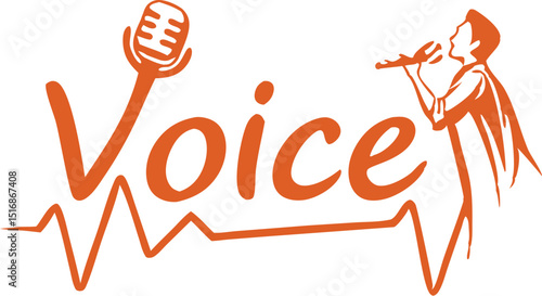 Voice logo design featuring microphone singer and audio wave