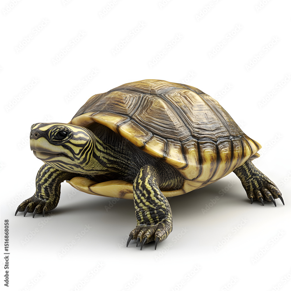 Fototapeta premium Turtle's Calm Stance: A detailed view of turtle's carapace pattern, capturing every detail and textures, bringing out a sense of timelessness and tranquility.