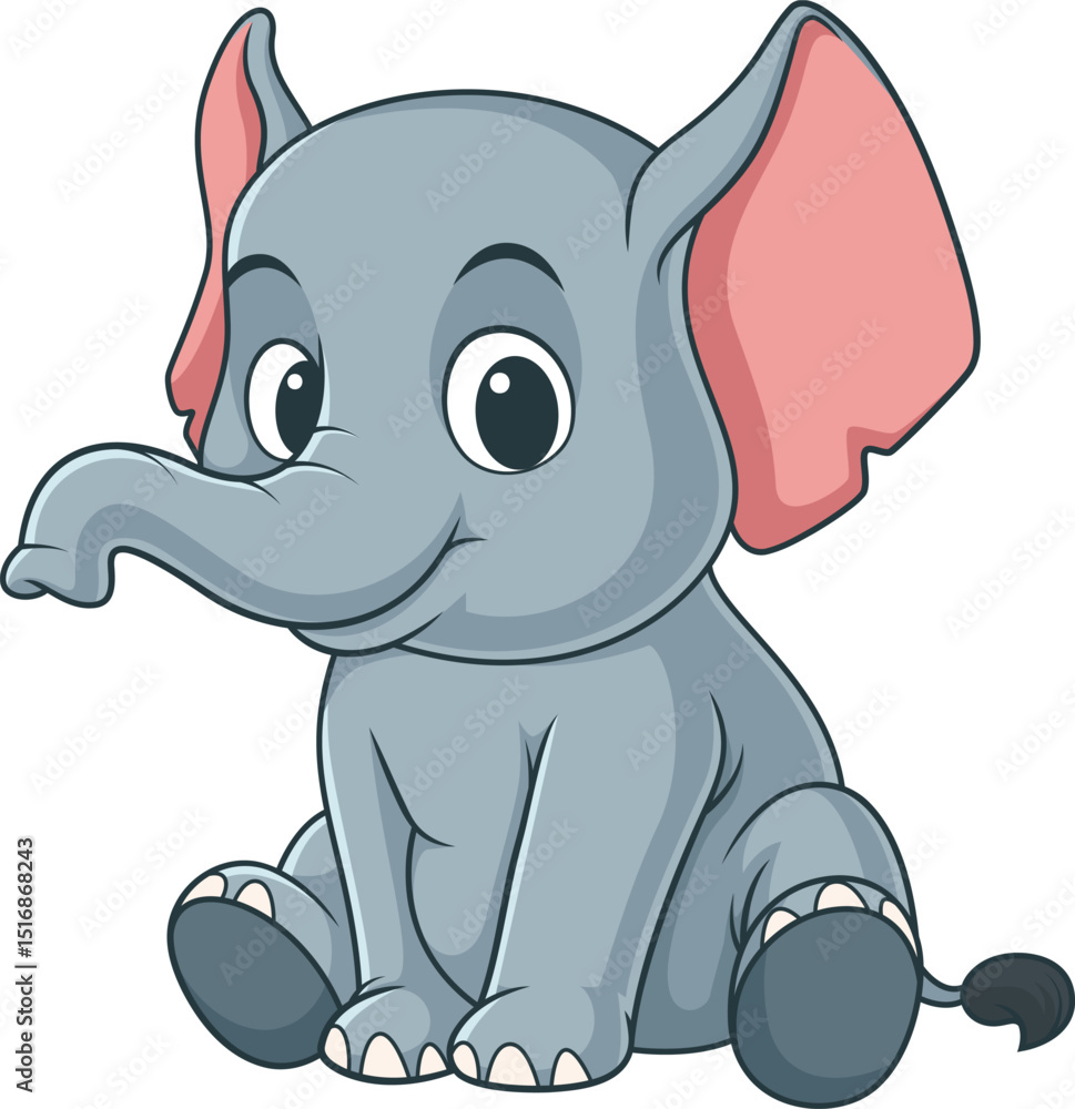 Fototapeta premium Cartoon little elephant looking adorable vector illustration