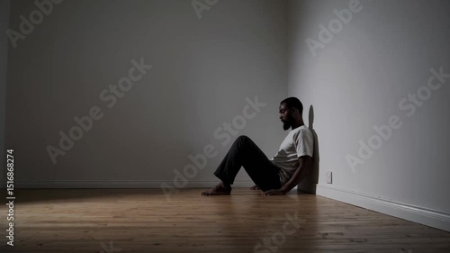 Wallpaper Mural Somber mood reflected in an empty room with a solitary figure leaning against the wall at dusk Torontodigital.ca