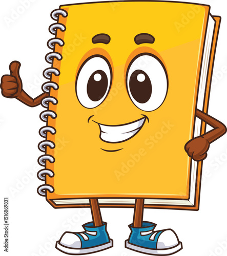 Cartoon notebook character making a thumbs up gesture vector illustration