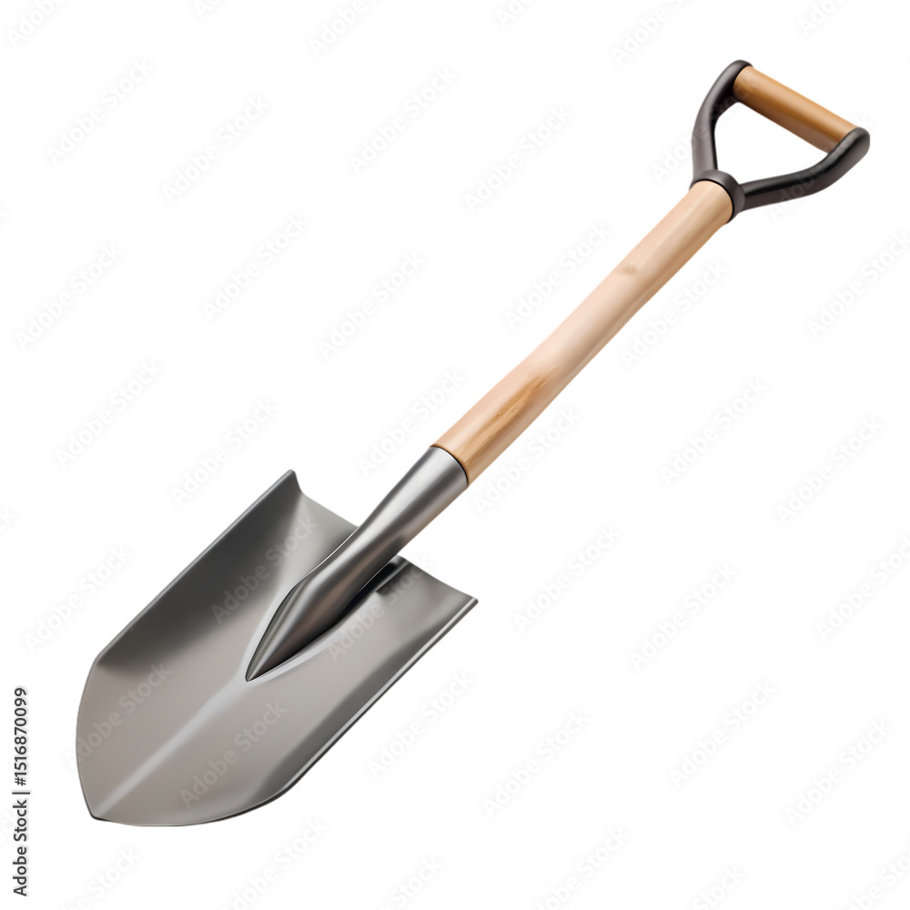 Closeup of a Steel Garden Spade with Wooden Handle isolated on transparent baackground Closeup of a Steel Garden Spade with Wooden Handle isolated on transparent baackground
