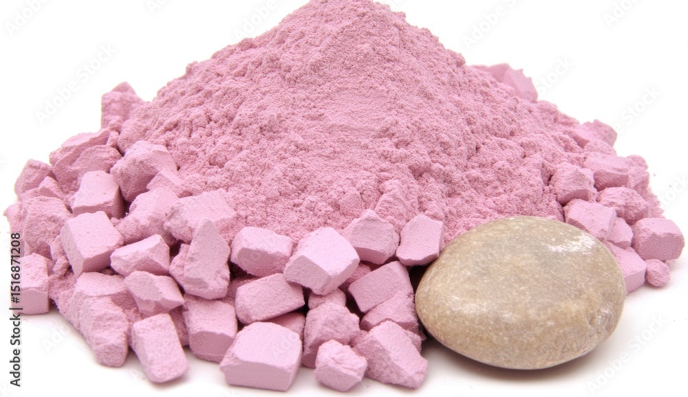 Pink powder and chunks, light tan stone Pink powder and chunks, light tan stone