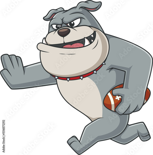 Cartoon bulldog character playing american football vector illustration