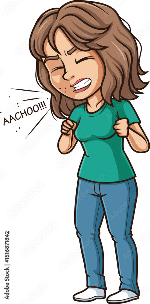 Cartoon latin woman sneezing vector illustration Cartoon latin woman sneezing vector illustration