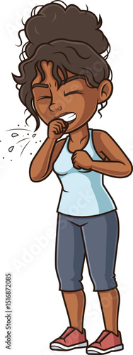 Cartoon african-american woman sneezing vector illustration