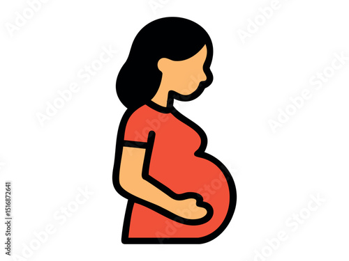Pregnant woman in side pose, graphic illustration. concept of motherhood, expecting, maternity, female health, mother, icon, design element, isolated on white background