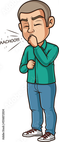 Cartoon latino man sneezing vector illustration