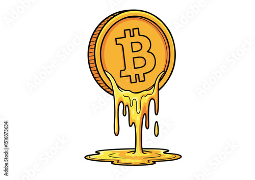 Melting Bitcoin A Cryptocurrency Illustration Depicting Volatility and Market Fluctuations in the Digital Currency World