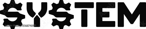 The word system in bold black letters with gears replacing the s letters on a light grey background