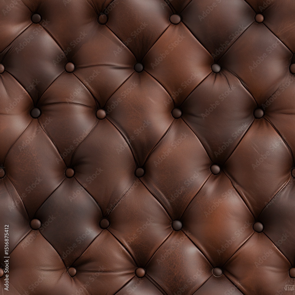Naklejka premium Rich brown tufted faux leather texture with a classic quilted pattern and decorative buttons. This seamless background is perfect for upholstery, furniture, or elegant design projects