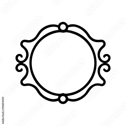 Elegant black round frame with decorative swirls, icon, vector   
