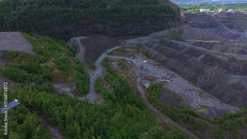 Drone view of a wind turbine in Osnabrueck, Germany (Rundwanderweg Piesberg Nord)