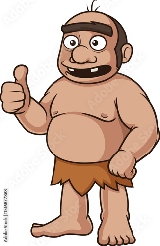 Cartoon goofy caveman making a thumbs up gesture vector illustration