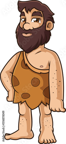Cartoon caucasian caveman with beard vector illustration