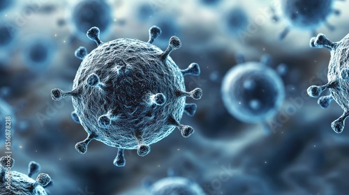 Close-up view of numerous virus particles