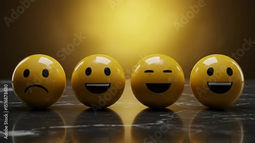 Yellow emoticon spheres on dark surface
