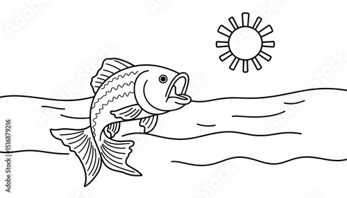 Fish swimming in water under the sun - Concept of Coloring Pages  