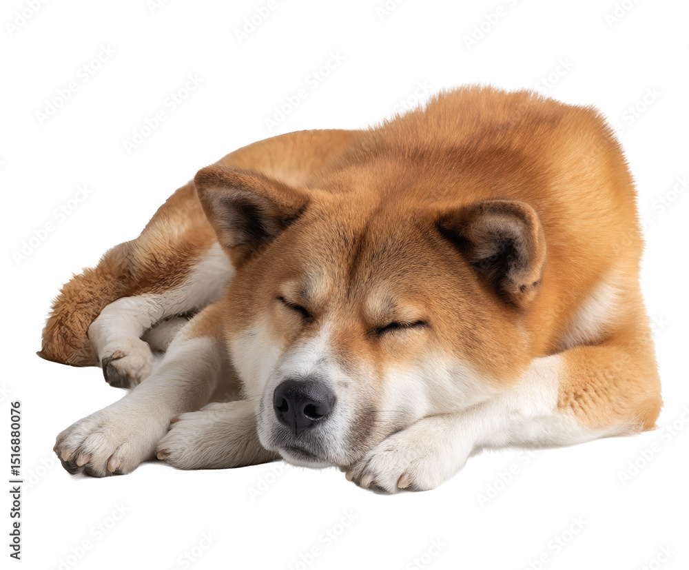 A serene image capturing a sleeping Akita Inu, showcasing its calm and peaceful demeanor. A serene image capturing a sleeping Akita Inu, showcasing its calm and peaceful demeanor.