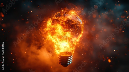 Fiery lightbulb concept
