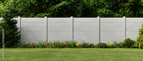 Light Gray Panel Fence In Backyard Garden